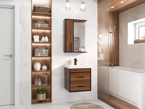 Мебель для ванной комнаты Misty Кедр 50 см подвесная, черная, орех