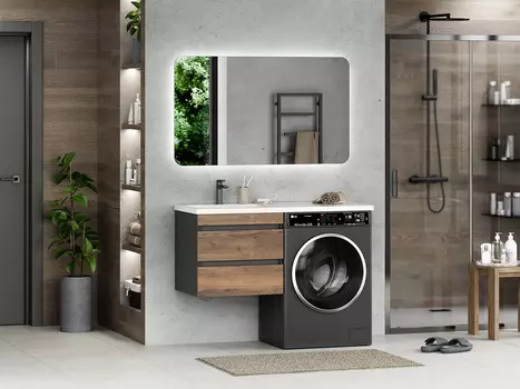 Мебель для ванной комнаты Misty Коломбо 120 см подвесная, темное дерево, серая