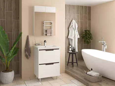 Мебель для ванной комнаты Misty Лайм 60 см напольная, белая, венге