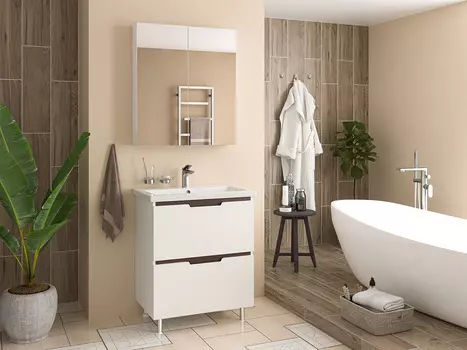 Мебель для ванной комнаты Misty Лайм 70 см напольная, белая, венге