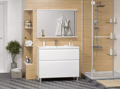 Мебель для ванной комнаты Misty Лаки 100 см напольная, белая