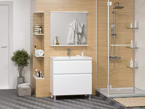 Мебель для ванной комнаты Misty Лаки 80 см напольная, белая