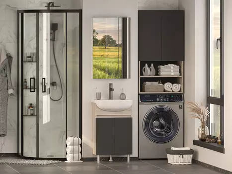 Мебель для ванной комнаты Misty Поло 50 см напольная, светлое дерево, графит