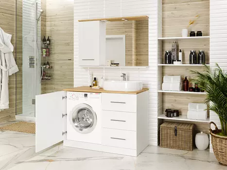 Мебель для ванной комнаты Misty Респект 110 см напольная, белая, светлое дерево