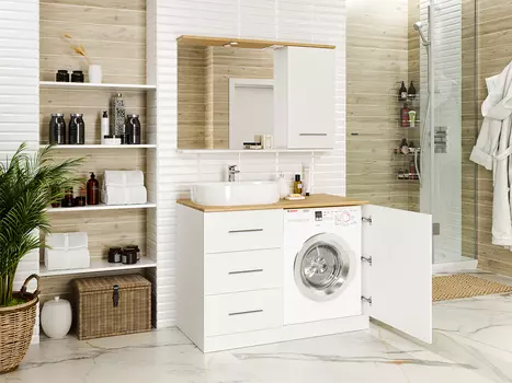 Мебель для ванной комнаты Misty Респект 120 см напольная, белая, светлое дерево