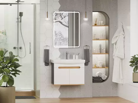 Мебель для ванной комнаты Misty Сканди 70 см подвесная, белая, светлое дерево