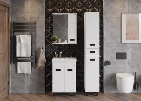 Мебель для ванной комнаты Onika Балтика-Квадро Black 55 см напольная с дверцами, белая