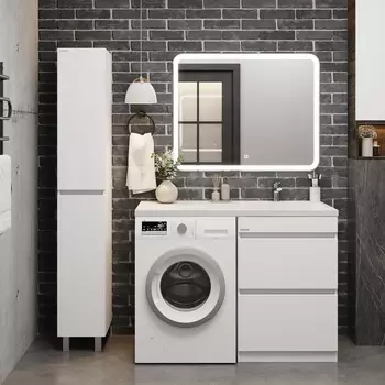 Мебель для ванной комнаты Onika Милтон 120 см напольная под стиральную машину, белая, правая