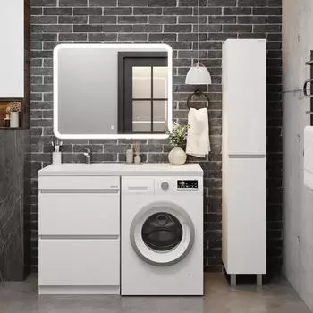 Мебель для ванной комнаты Onika Милтон 120 см напольная под стиральную машину, белая, левая