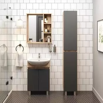 Мебель для ванной комнаты Onika Милтон 60 см напольная, серая, дуб сонома