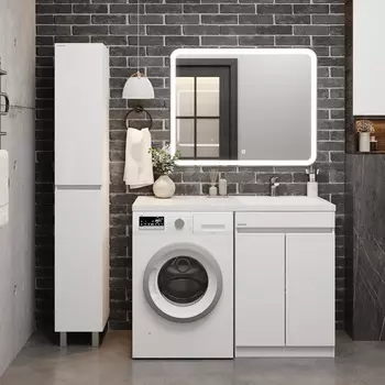 Мебель для ванной комнаты Onika Милтон Нова 120 см напольная под стиральную машину, белая, правая