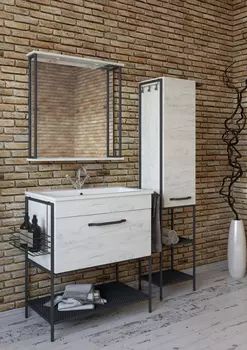 Мебель для ванной комнаты Sanflor Бруклин 87 см напольная, дуб крафт, черная