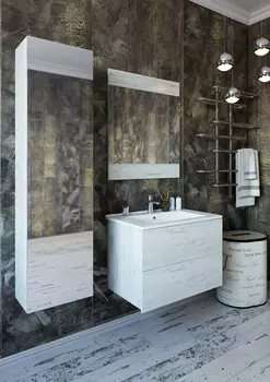 Мебель для ванной комнаты Sanflor Чикаго 75 см подвесная, дуб крафт белый