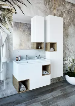 Мебель для ванной комнаты Sanflor Даллас 80 см подвесная, белая, дуб рустикальный