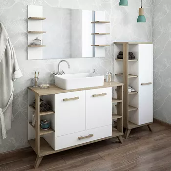 Мебель для ванной комнаты Sanflor Ингрид 120 см напольная, белая, вяз швейцарский