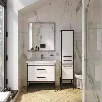 Мебель для ванной комнаты Sanflor Норд 80 см напольная, белая, черная