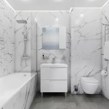 Мебель для ванной комнаты СанТа Антарес 70 см напольная, белая глянцевая