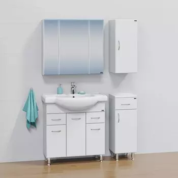 Мебель для ванной комнаты СанТа Эльбрус 80 см 2 ящика и дверцы, напольная белая