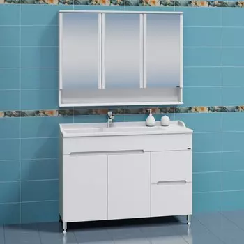 Мебель для ванной комнаты СанТа Лондон 120 см дверцы и ящики, напольная, тумба из МДФ