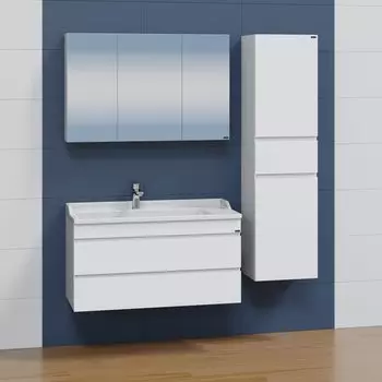 Мебель для ванной комнаты СанТа Марс 100 с 2-мя ящиками, подвесная, белая