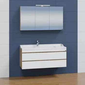 Мебель для ванной комнаты СанТа Марс 120 см белый, янтарный 2 ящика