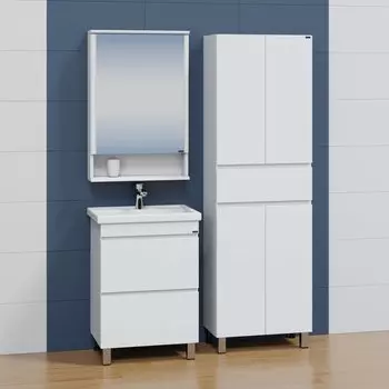 Мебель для ванной комнаты СанТа Марс 60 с 2-мя ящиками, напольная, белая