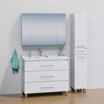 Мебель для ванной комнаты СанТа Омега 100 см 3 ящика, напольная белый