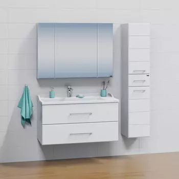 Мебель для ванной комнаты СанТа Омега 100 см 2 ящика, подвесная белая