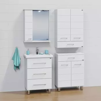 Мебель для ванной комнаты СанТа Омега 60 см 3 ящика, напольная белая