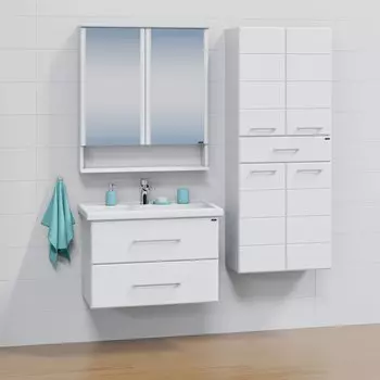 Мебель для ванной комнаты СанТа Омега 80 см 2 ящика, подвесная белая