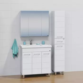 Мебель для ванной комнаты СанТа Омега 80 см 3 дверцы, напольная белая