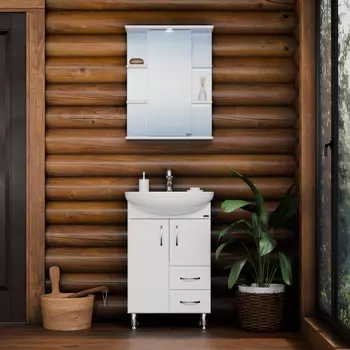 Мебель для ванной комнаты СанТа Уют 55 см 2 ящика и дверцы, напольная белая