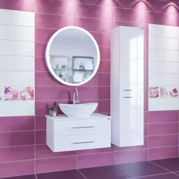 Мебель для ванной комнаты СанТа Вегас 80 см 2 ящика, со столешницей, подвесная белая