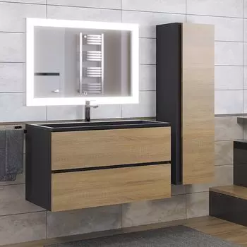 Мебель для ванной комнаты Uperwood Barsa 90 см черная, дуб сонома