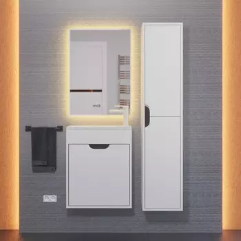 Мебель для ванной комнаты Uperwood Modul 50 см подвесная, с дверцей, матовая белая, графит