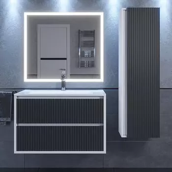 Мебель для ванной комнаты Uperwood Next Premium 80 см подвесная, 2 ящика, белая, графит