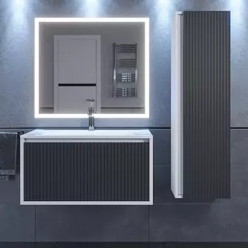 Мебель для ванной комнаты Uperwood Next Premium 80 см подвесная, 1 ящик, белая, графит