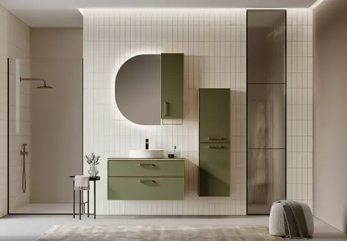 Мебель для ванной ORKA Salerno 80 см, подвесная, зеленая матовая, светлое дерево