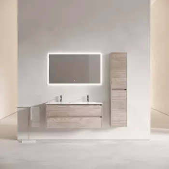 Тумба с раковиной Sancos Libra LB120-2EG 120 см подвесная, 2 ящика, раковина с двумя чашами, дуб галифакс натуральный