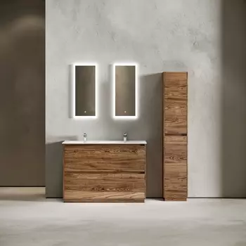 Тумба с раковиной Sancos Libra Floor LB120F-2ECH 120 см напольная, 2 ящика, раковина с двумя чашами, дуб чарльстон