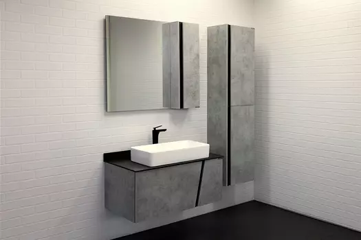 Мебель для ванных комнат Comforty Эдинбург 4149881 90 см, серая с черной столешницей