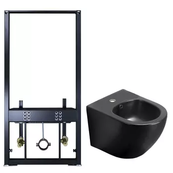 Подвесное биде с инсталляцией Azario Grado AZ-8040-1001/F-0053-0025+AZ-0046-BN SP черное матовое