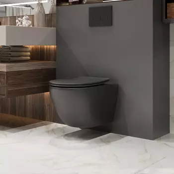 Подвесной унитаз Grossman Торнадо GR-4457BMSQ безободковый, с сиденьем микролифт, черный матовый