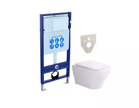 Подвесной унитаз с инсталляцией Aquatek Амадео SET AQUATEK АМАДЕО безободковый, с крышкой микролифт, белый