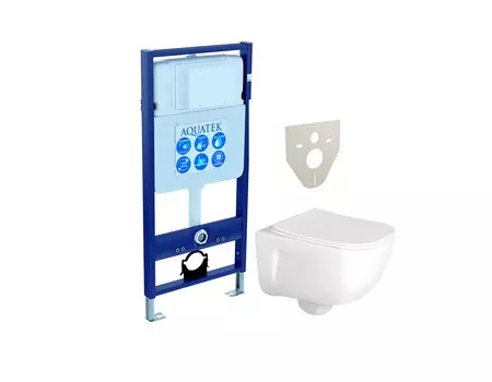 Подвесной унитаз с инсталляцией Aquatek Дива SET AQUATEK ДИВА безободковый, с крышкой микролифт, белый
