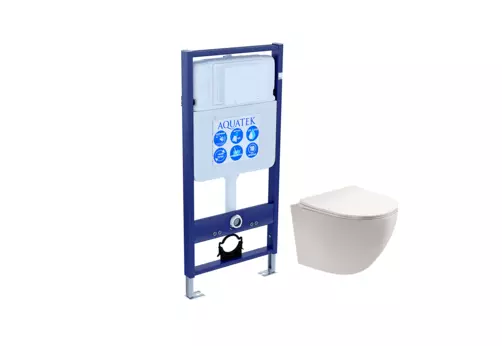 Подвесной унитаз с инсталляцией Aquatek Европа SET AQUATEK ЕВРОПА cm безободковый, с крышкой микролифт, белый