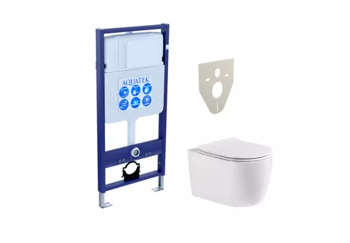 Подвесной унитаз с инсталляцией Aquatek Европа SET AQUATEK ЕВРОПА New cm безободковый, с крышкой микролифт, белый