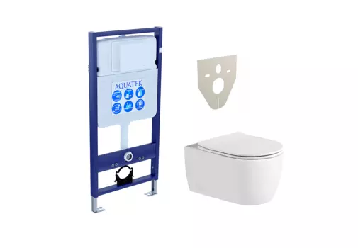 Подвесной унитаз с инсталляцией Aquatek Европа SET AQUATEK ЕВРОПА New безободковый, с крышкой микролифт, белый