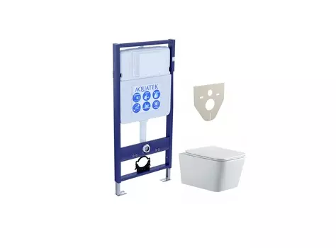 Подвесной унитаз с инсталляцией Aquatek Либра New SET AQUATEK ЛИБРА N безободковый, с крышкой микролифт, белый