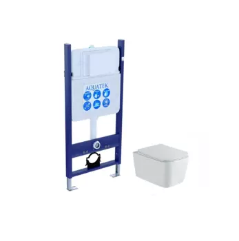Подвесной унитаз с инсталляцией Aquatek Либра New SET AQUATEK ЛИБРА N-14 cm безободковый, с крышкой микролифт, белый
